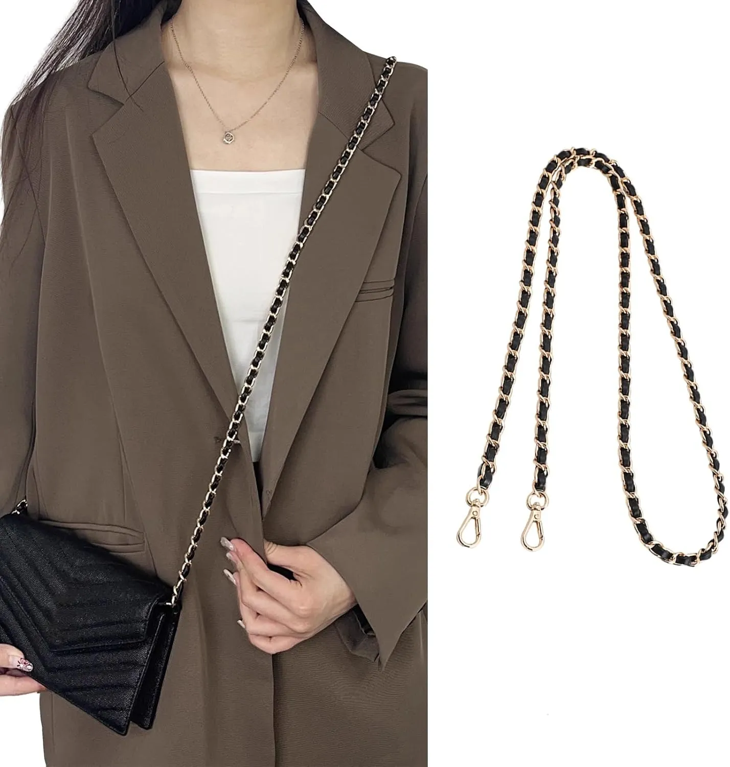 Bag Leather Chain Strap for Handbag Replacement,Purse Chain Shoulder Straps Crossbody (BLACK-90CM)