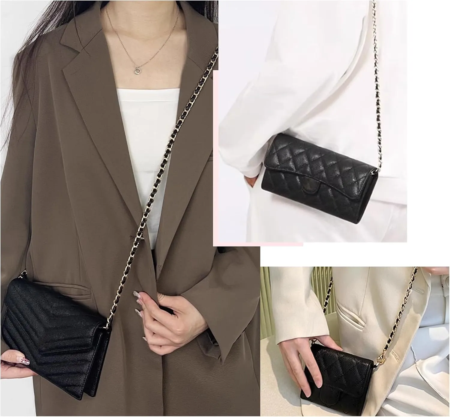 Bag Leather Chain Strap for Handbag Replacement,Purse Chain Shoulder Straps Crossbody (BLACK-90CM)