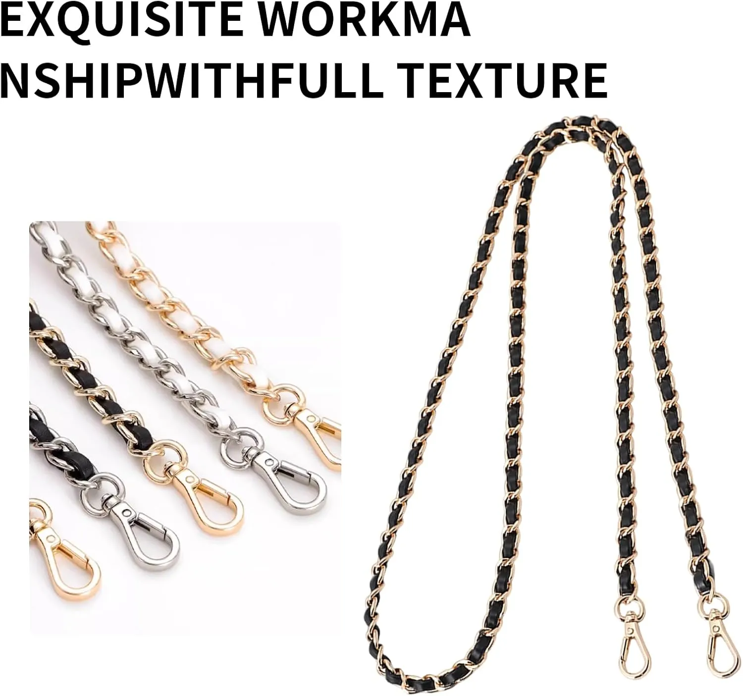 Bag Leather Chain Strap for Handbag Replacement,Purse Chain Shoulder Straps Crossbody (BLACK-90CM)