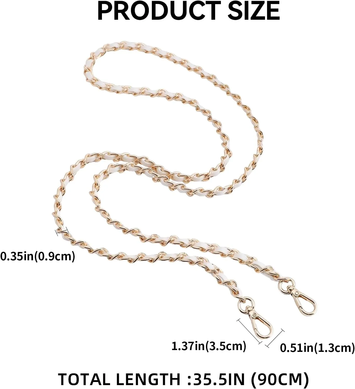 Bag Leather Chain Strap for Handbag Replacement,Purse Chain Shoulder Straps Crossbody (WHITE-90CM)