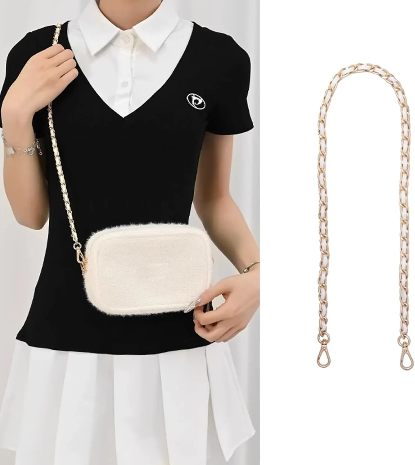 Bag Leather Chain Strap for Handbag Replacement,Purse Chain Shoulder Straps Crossbody (WHITE-90CM)