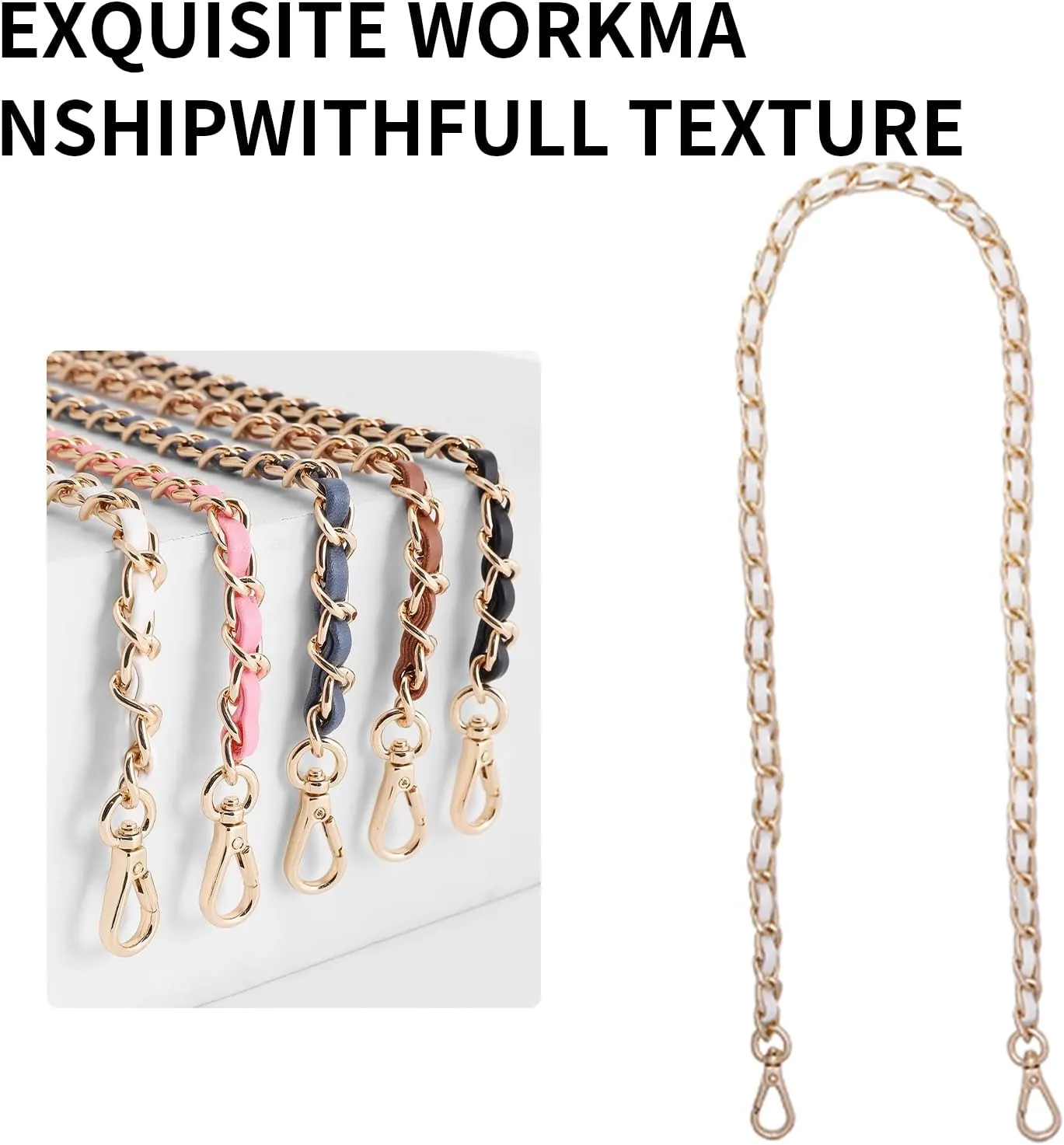 Bag Leather Chain Strap for Handbag Replacement,Purse Chain Shoulder Straps Crossbody (WHITE-90CM)