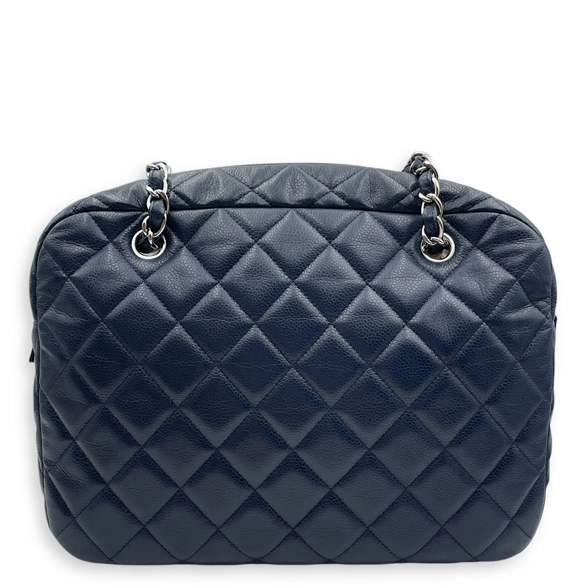 Bag Quilted Silver Bag Ending soon hardware Cc in Caviar Top-rated 30x22x9cm Shoulder Leather, Navy Blue Camera