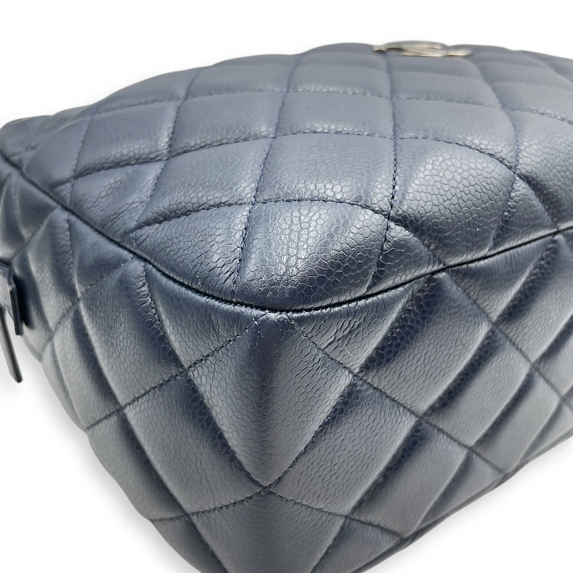 Bag Quilted Silver Bag Ending soon hardware Cc in Caviar Top-rated 30x22x9cm Shoulder Leather, Navy Blue Camera