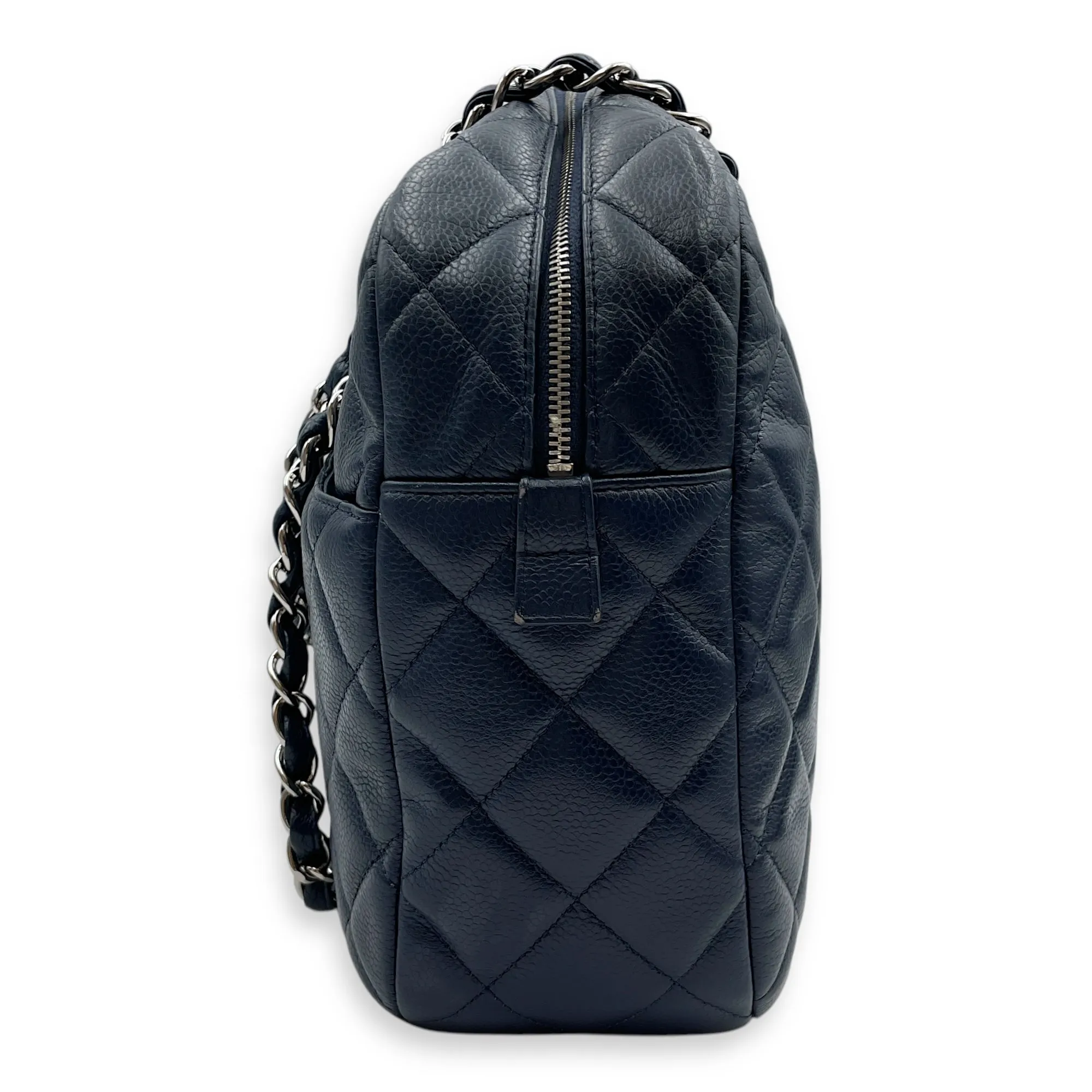 Bag Quilted Silver Bag Ending soon hardware Cc in Caviar Top-rated 30x22x9cm Shoulder Leather, Navy Blue Camera