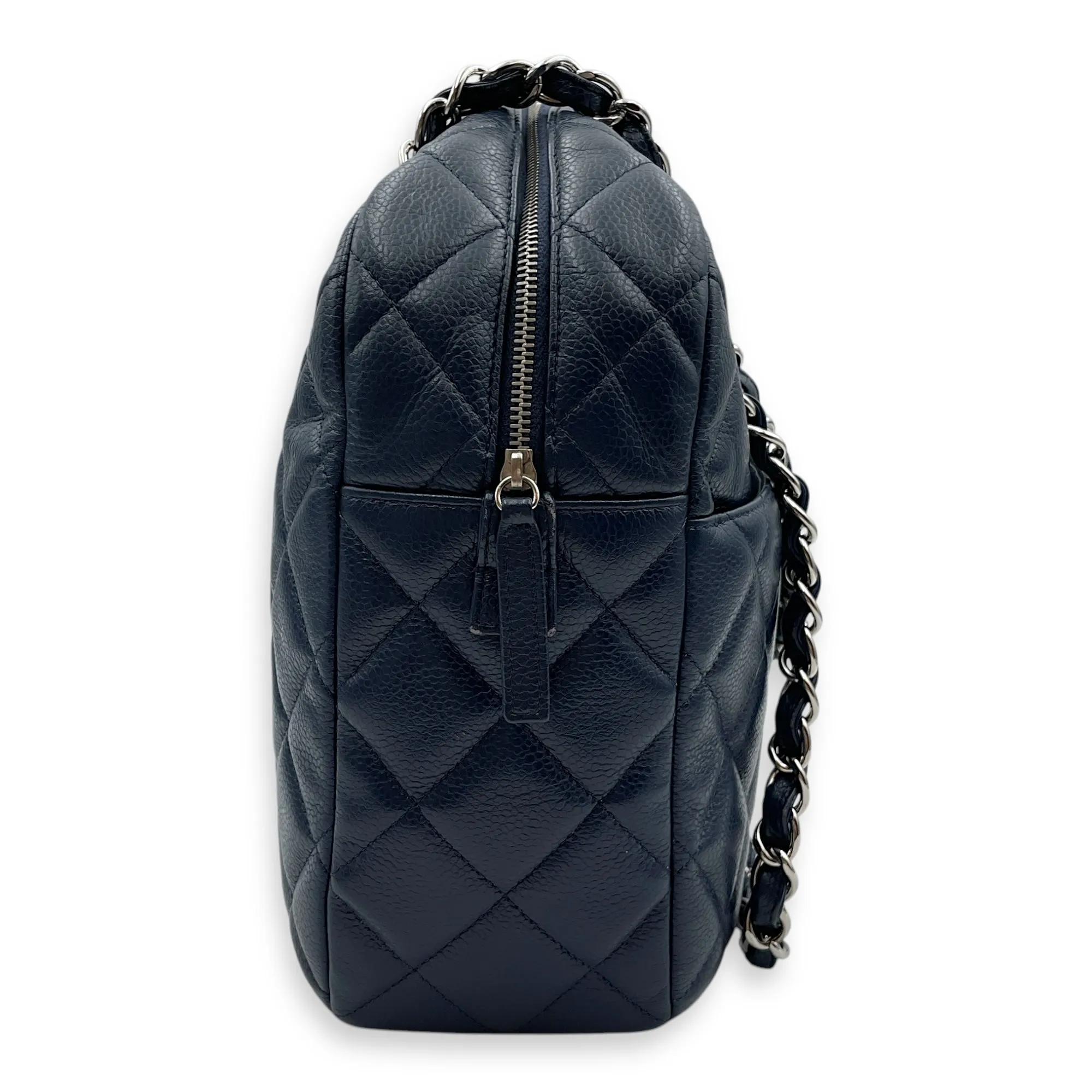 Bag Quilted Silver Bag Ending soon hardware Cc in Caviar Top-rated 30x22x9cm Shoulder Leather, Navy Blue Camera