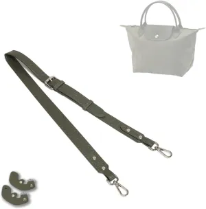 Bag Strap Compatible with L.ongchamp LePliage Handbag, Crossbody Leather Purse Replacement Strap, Adjustable Straps Fit for Le Pliage S/M/L Handbag(Dark Green-Silver)