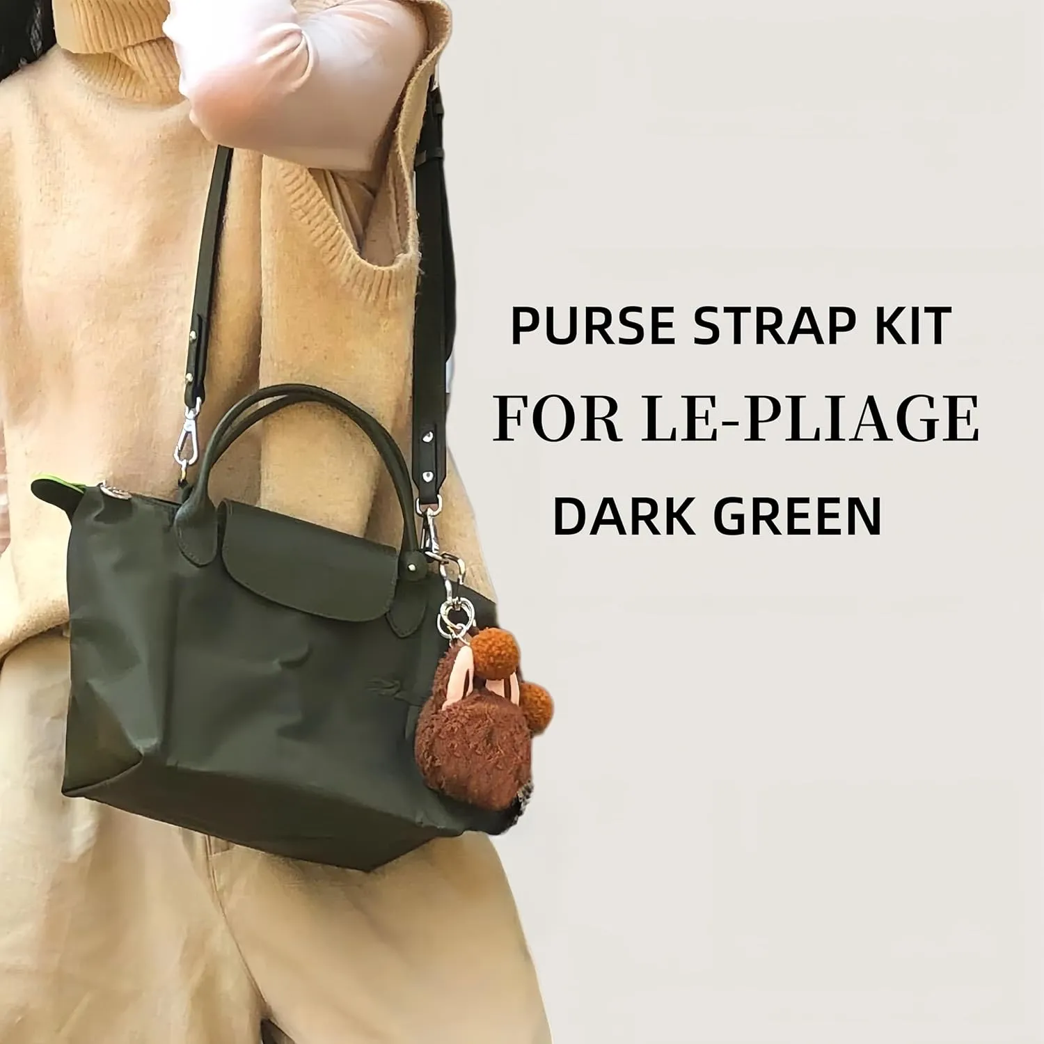 Bag Strap Compatible with L.ongchamp LePliage Handbag, Crossbody Leather Purse Replacement Strap, Adjustable Straps Fit for Le Pliage S/M/L Handbag(Dark Green-Silver)