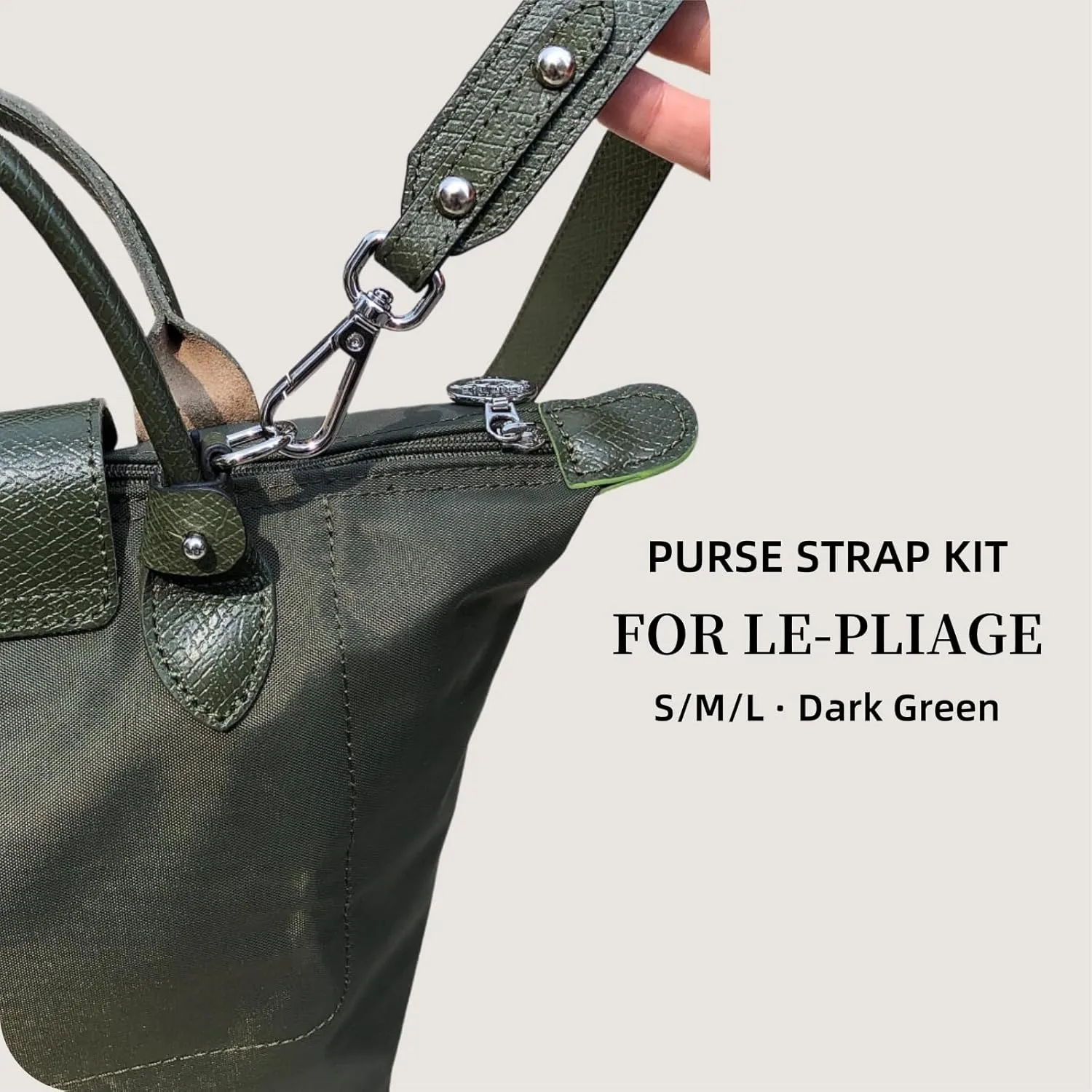 Bag Strap Compatible with L.ongchamp LePliage Handbag, Crossbody Leather Purse Replacement Strap, Adjustable Straps Fit for Le Pliage S/M/L Handbag(Dark Green-Silver)