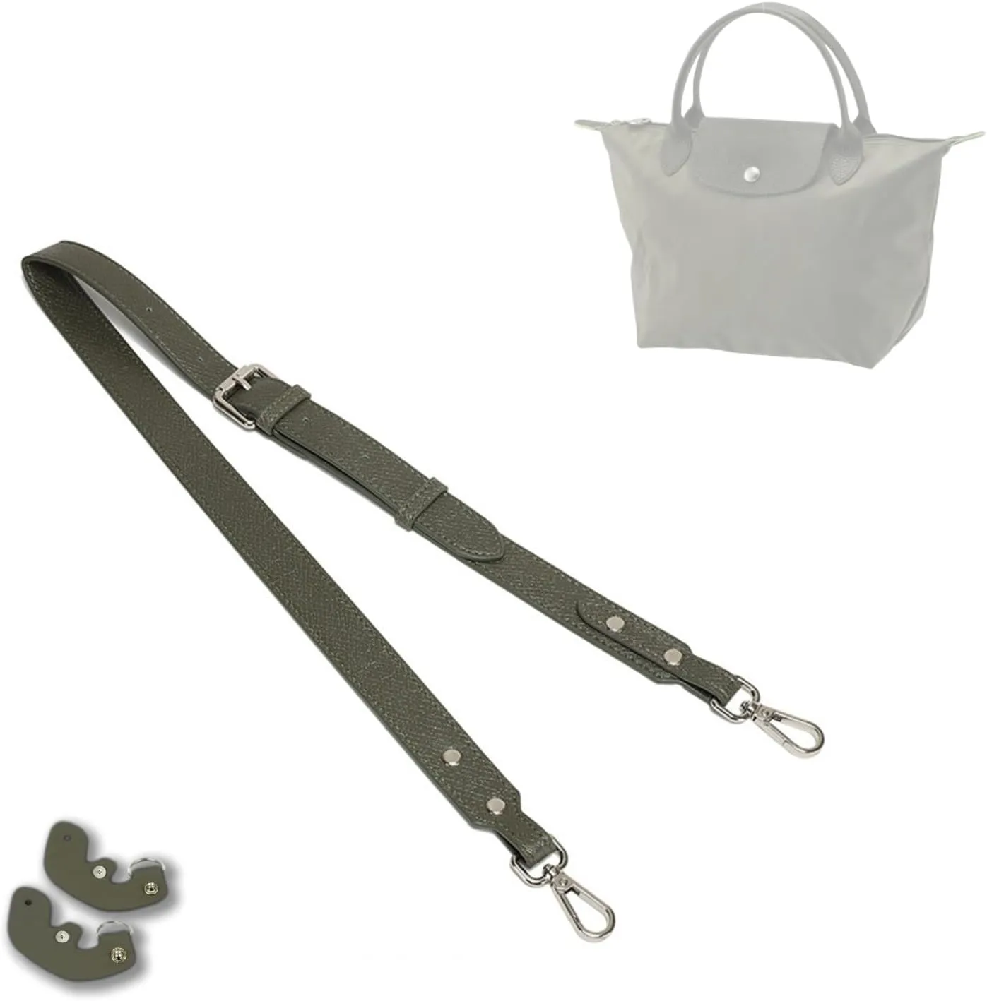 Bag Strap Compatible with L.ongchamp LePliage Handbag, Crossbody Leather Purse Replacement Strap, Adjustable Straps Fit for Le Pliage S/M/L Handbag(Dark Green-Silver)