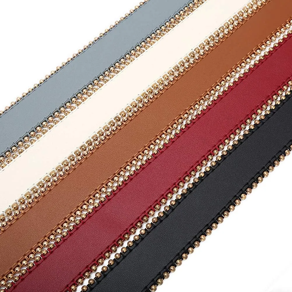 Bag Strap-Replacement Crossbody Bag Purse Faux Leather-Strap Shoulder Bead Replacement-Strap For Handbag Black(Gold Bead)