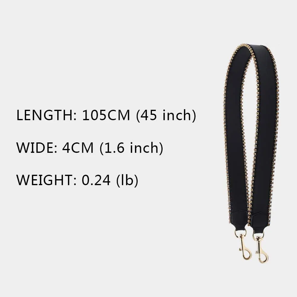 Bag Strap-Replacement Crossbody Bag Purse Faux Leather-Strap Shoulder Bead Replacement-Strap For Handbag Black(Gold Bead)
