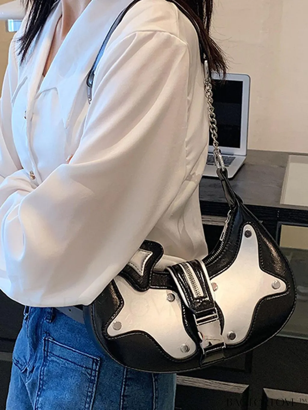 BagForLove - Chic Metallic Star & Studded Hobo Bag: Exuding Funky Style