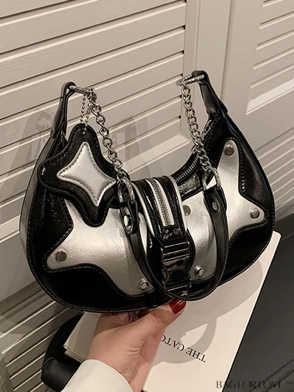 BagForLove - Chic Metallic Star & Studded Hobo Bag: Exuding Funky Style