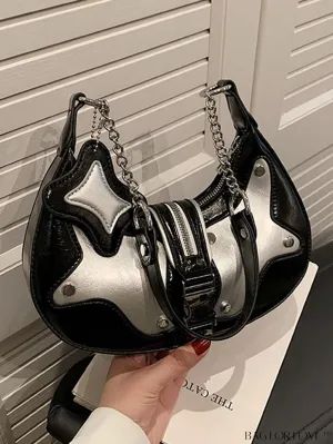 BagForLove - Chic Metallic Star & Studded Hobo Bag: Exuding Funky Style