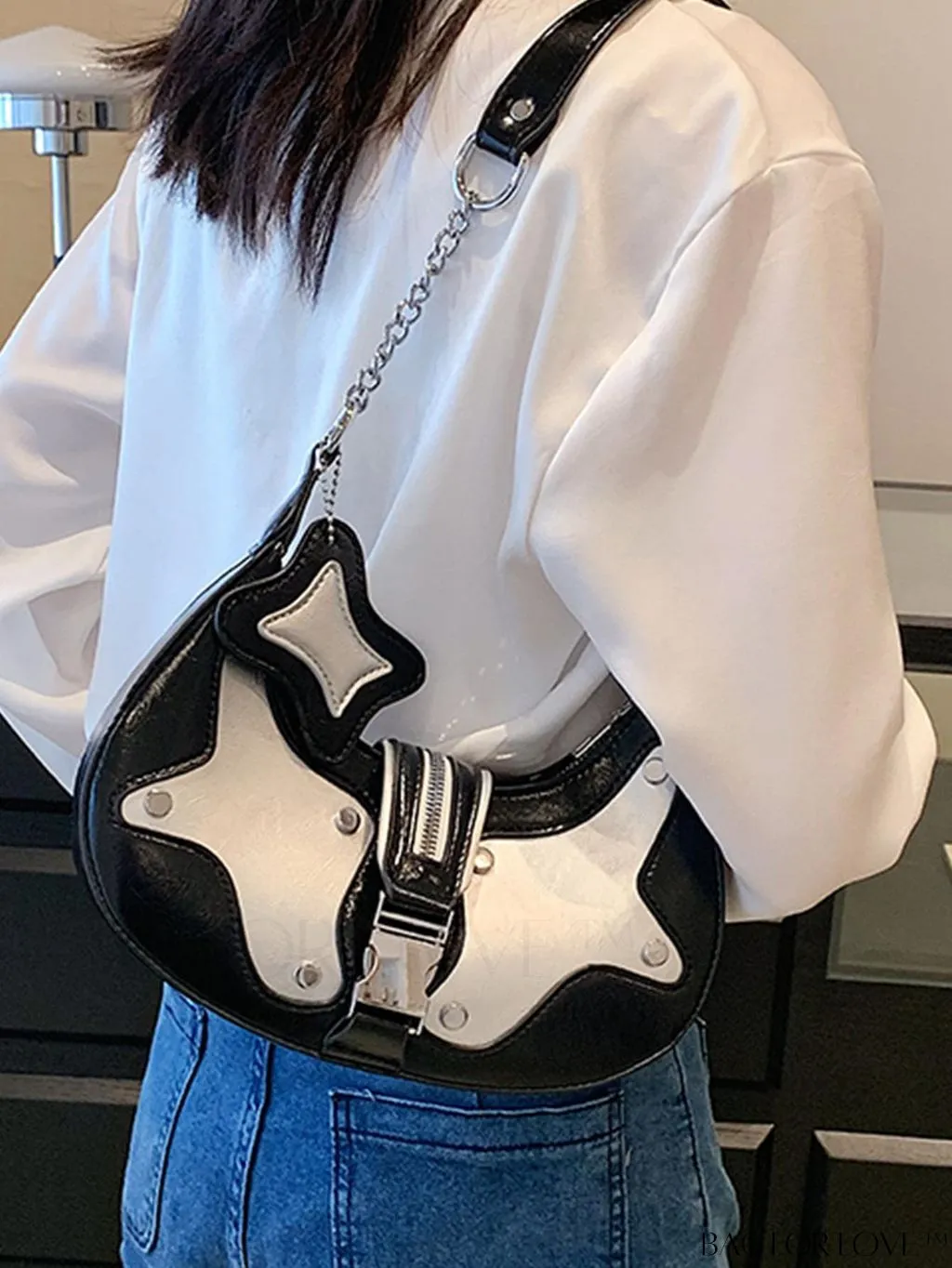 BagForLove - Chic Metallic Star & Studded Hobo Bag: Exuding Funky Style