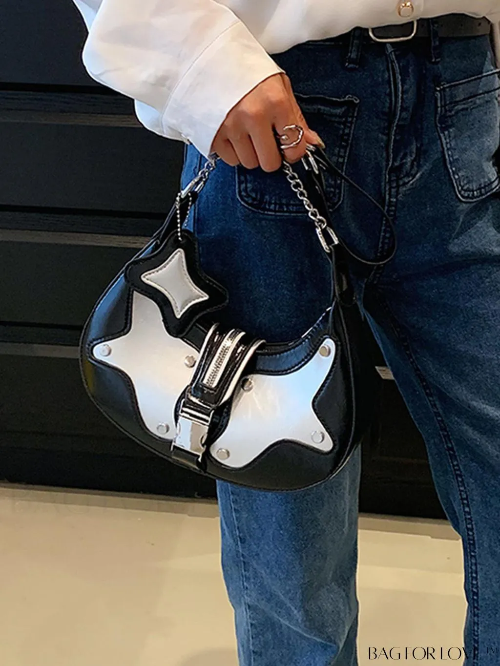 BagForLove - Chic Metallic Star & Studded Hobo Bag: Exuding Funky Style