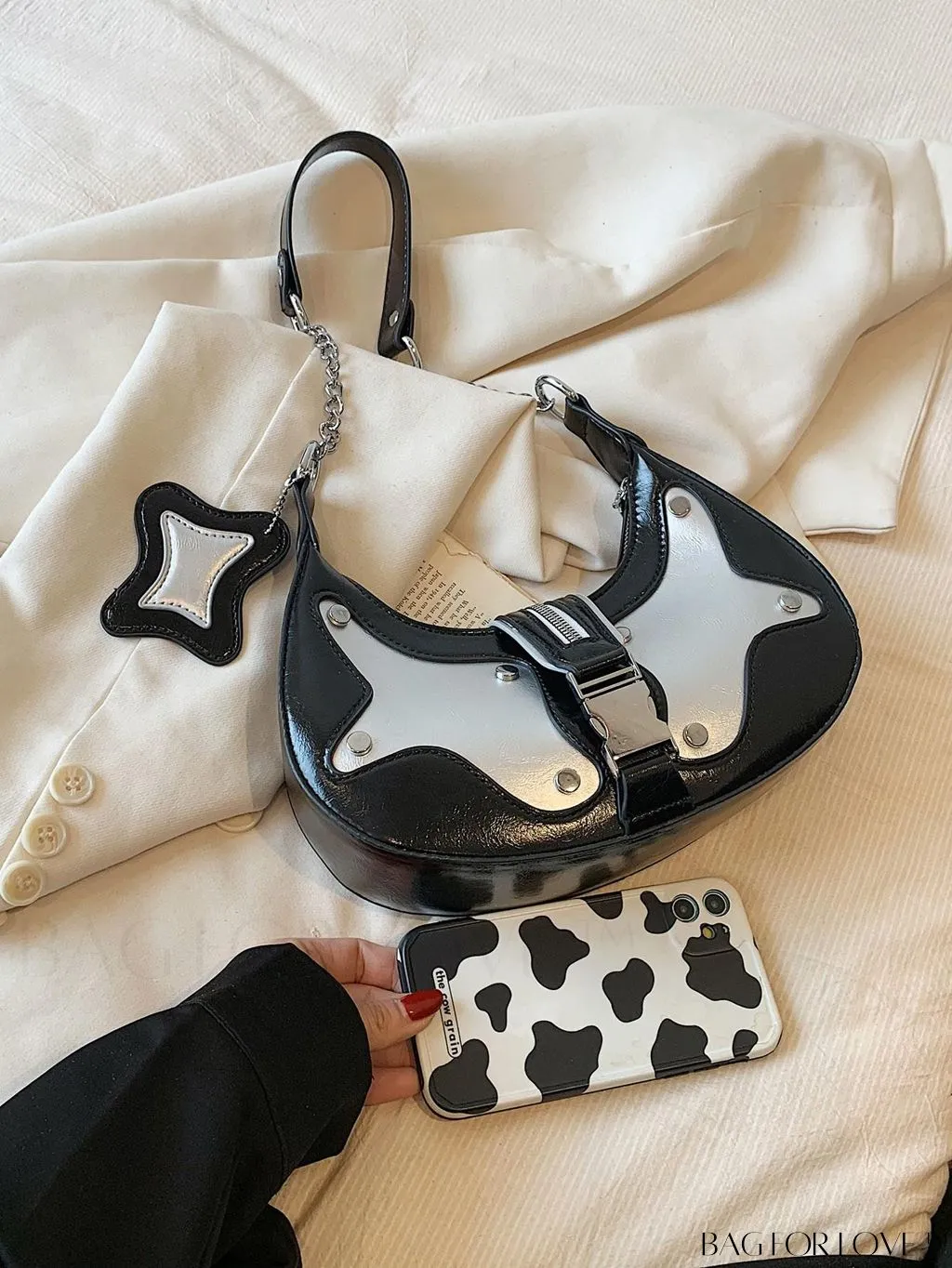 BagForLove - Chic Metallic Star & Studded Hobo Bag: Exuding Funky Style