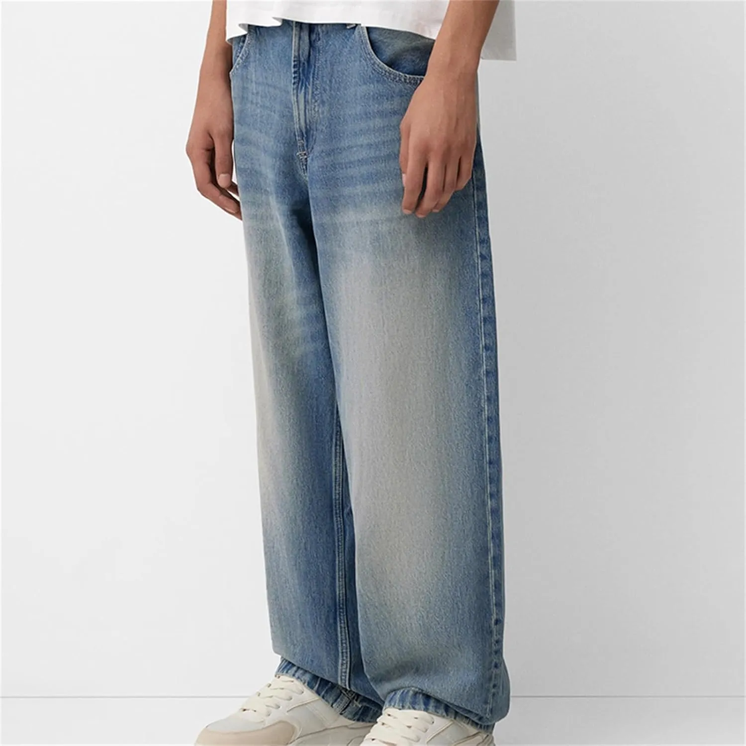 Baggy Jeans for Men Streetwear Hip Hop Vintage Wide Leg Loose Fit Denim Pants Skater Distressed Jeans Trousers