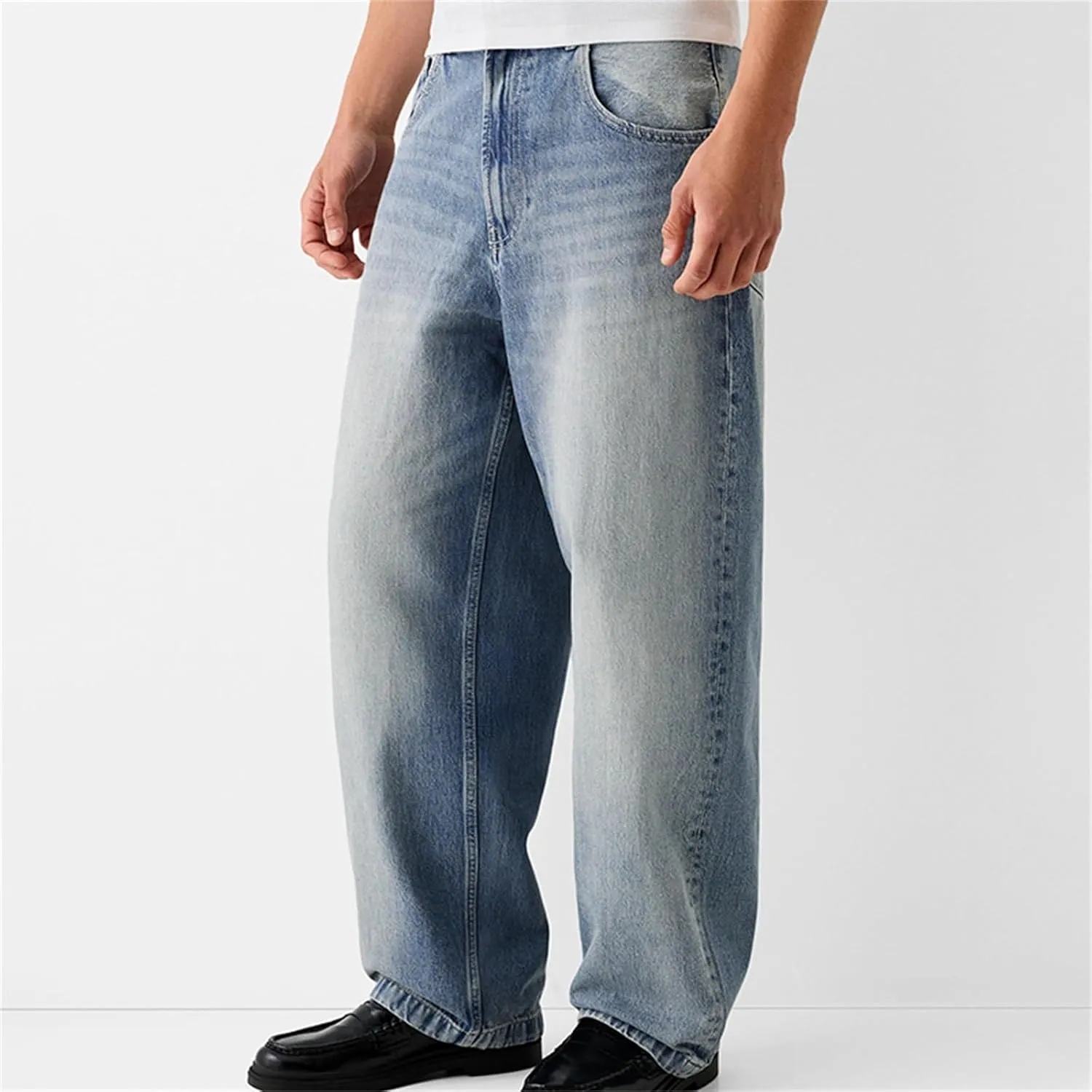 Baggy Jeans for Men Streetwear Hip Hop Vintage Wide Leg Loose Fit Denim Pants Skater Distressed Jeans Trousers