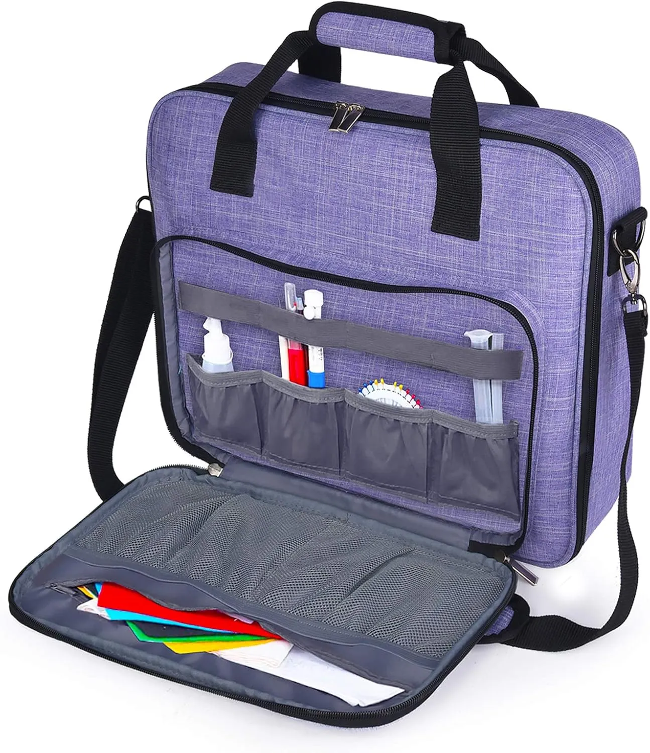 BAGLHER Cross Stitch & Embroidery Organizer Bag - Large Portable Project Storage with 3 Compartments, Travel Friendly Carrying Case for 11.2" Hoops, Threads, Supplies (Purple)