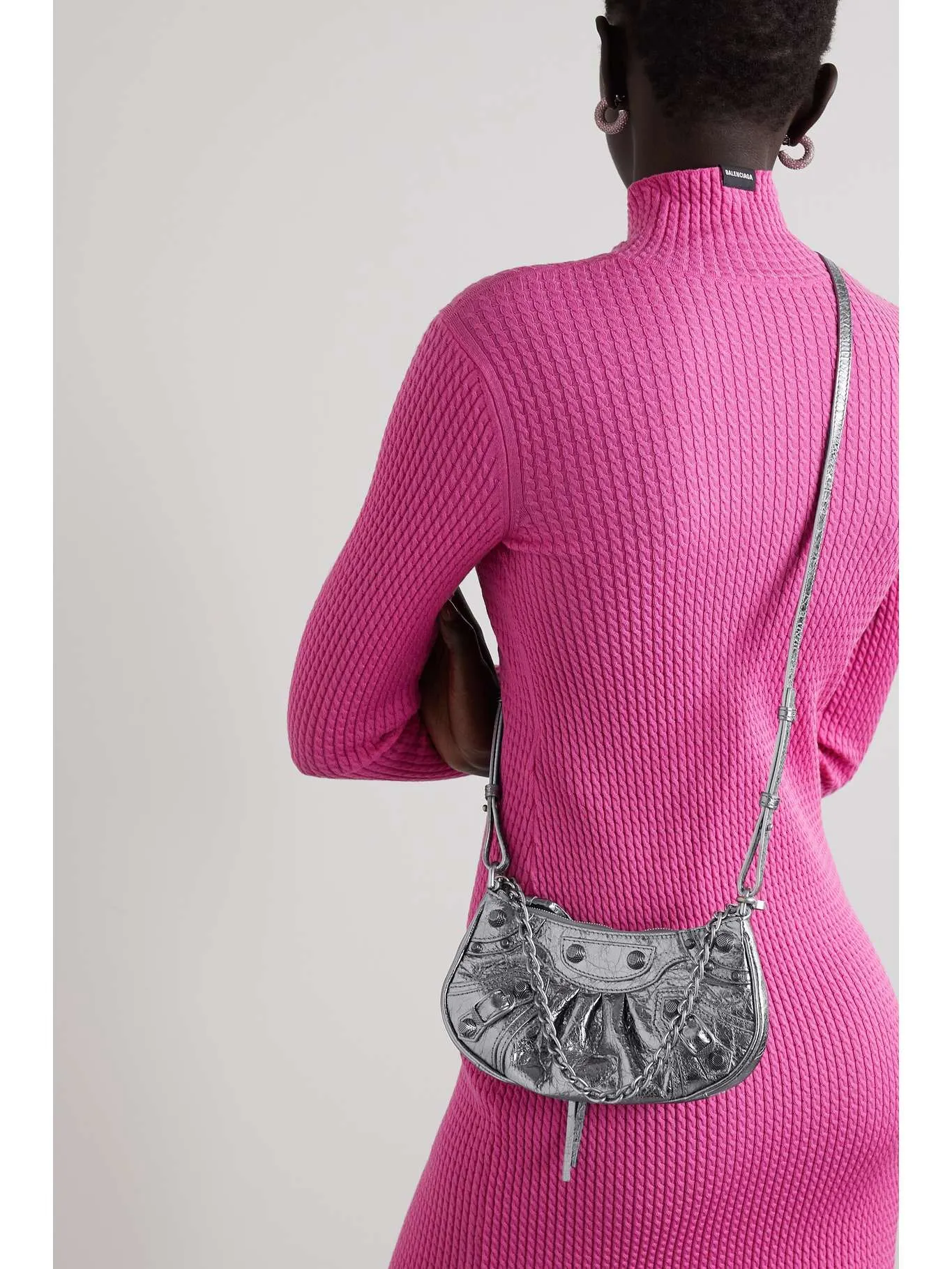 BALENCIAGA Le Cagole mini studded metallic shoulder bag