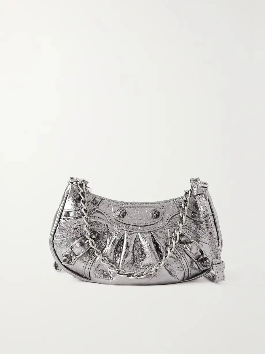 BALENCIAGA Le Cagole mini studded metallic shoulder bag