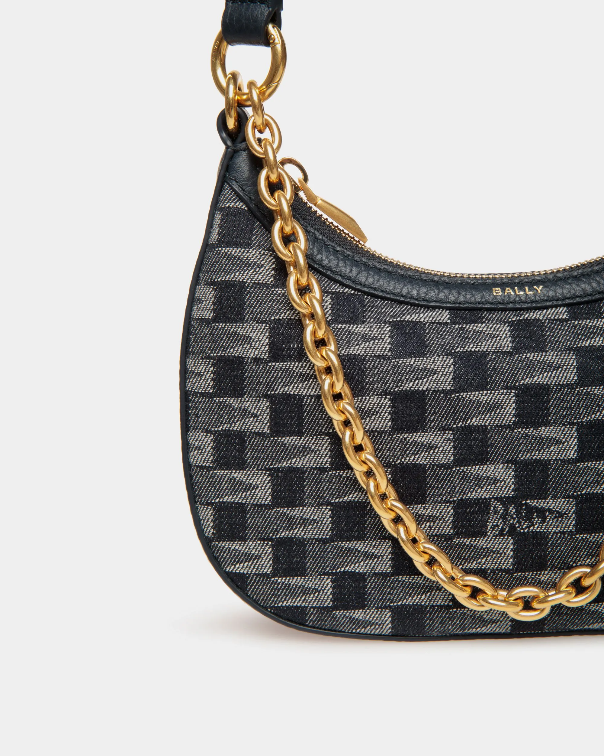 Bar Mini Crossbody Bag in Pennant Motif Denim