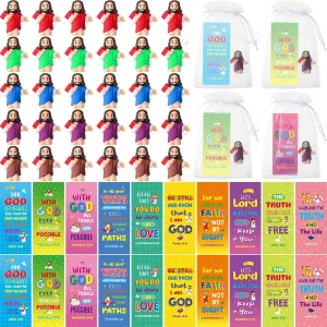 Barydat 50 Sets Mini Jesus Figures with Bible Verse Cards & Organza Bags for Christian Gifts Bulk Vbs Sunday School Baptism Gifts Religious Party Favors First Communion(Bible-Holding Style)