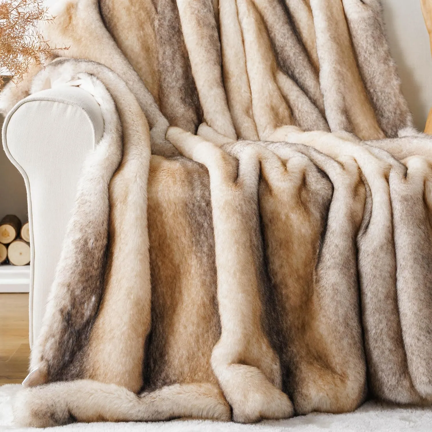 BATTILO HOME Luxury Faux Fur Throw Blanket, Soft Cozy Mink Fur Blanket for Couch, Sofa, Chair, Bed, Thick Warm Fall Fur Throw Blankets, 50"x60"