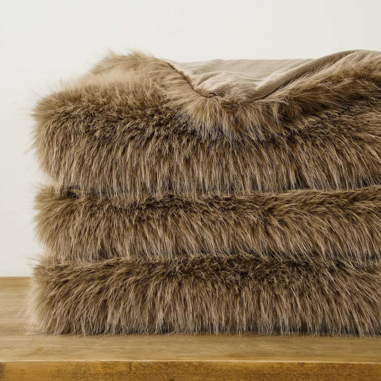 BATTILO HOME Luxury Tan Fluffy Faux Fur Throw Blanket, Cozy Warm Large Fur Blanket for Couch, Sofa, Chair, Bed, Plush Fuzzy Fur Throws with Long Pile, 60"x80"(Khaki)