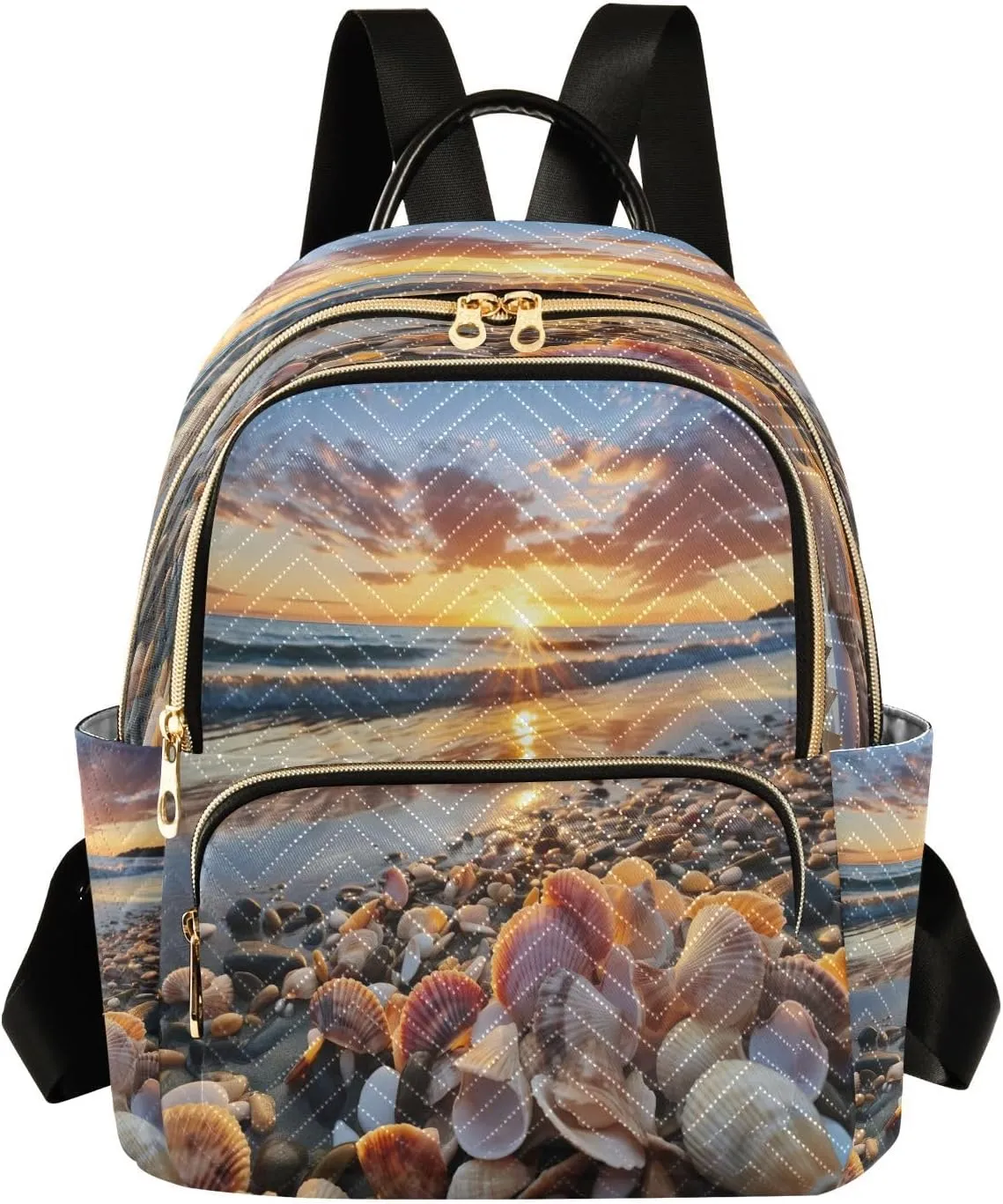 Beach Of Shells Sunrise Backpack Purse for Women Fashion Small Mini Daypack Purse for Lady Anti-theft Shoulder Bag Sports Hiking Ladies Daypack