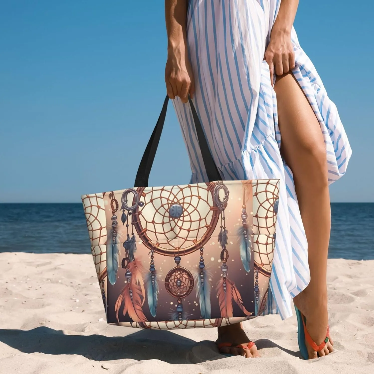 Beach Tote Bag for Women Oversized Travel Weekender Bags Sunset elephant Waterproof Pool Bag Beach Accessories