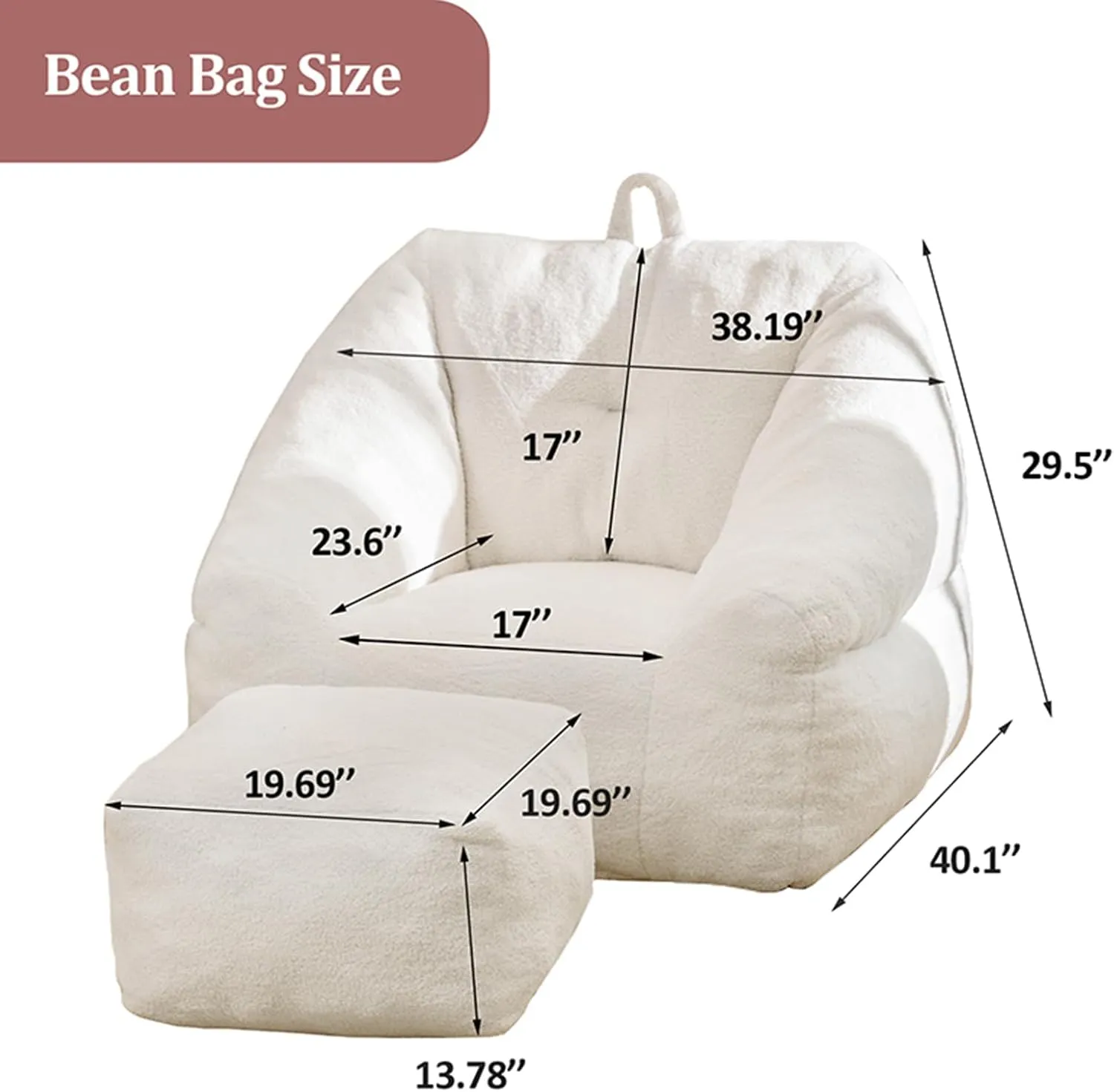 Bean Bag Chair with Ottoman,Comfy Lazy BeanBag Sofa Sets with Memory Foam Filler (Black)