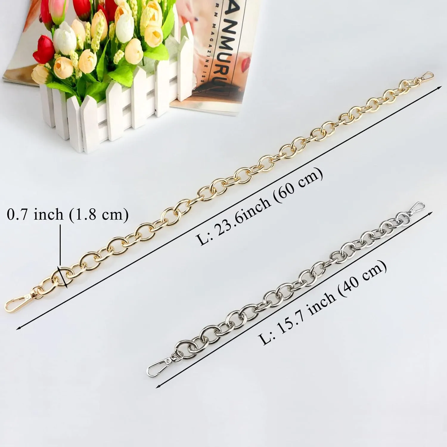 BEAULEGAN Purse Chain Handles Replacement for Handbag or Shoulder Bag 2 PCS, 15.7 Inch Long (Gold)
