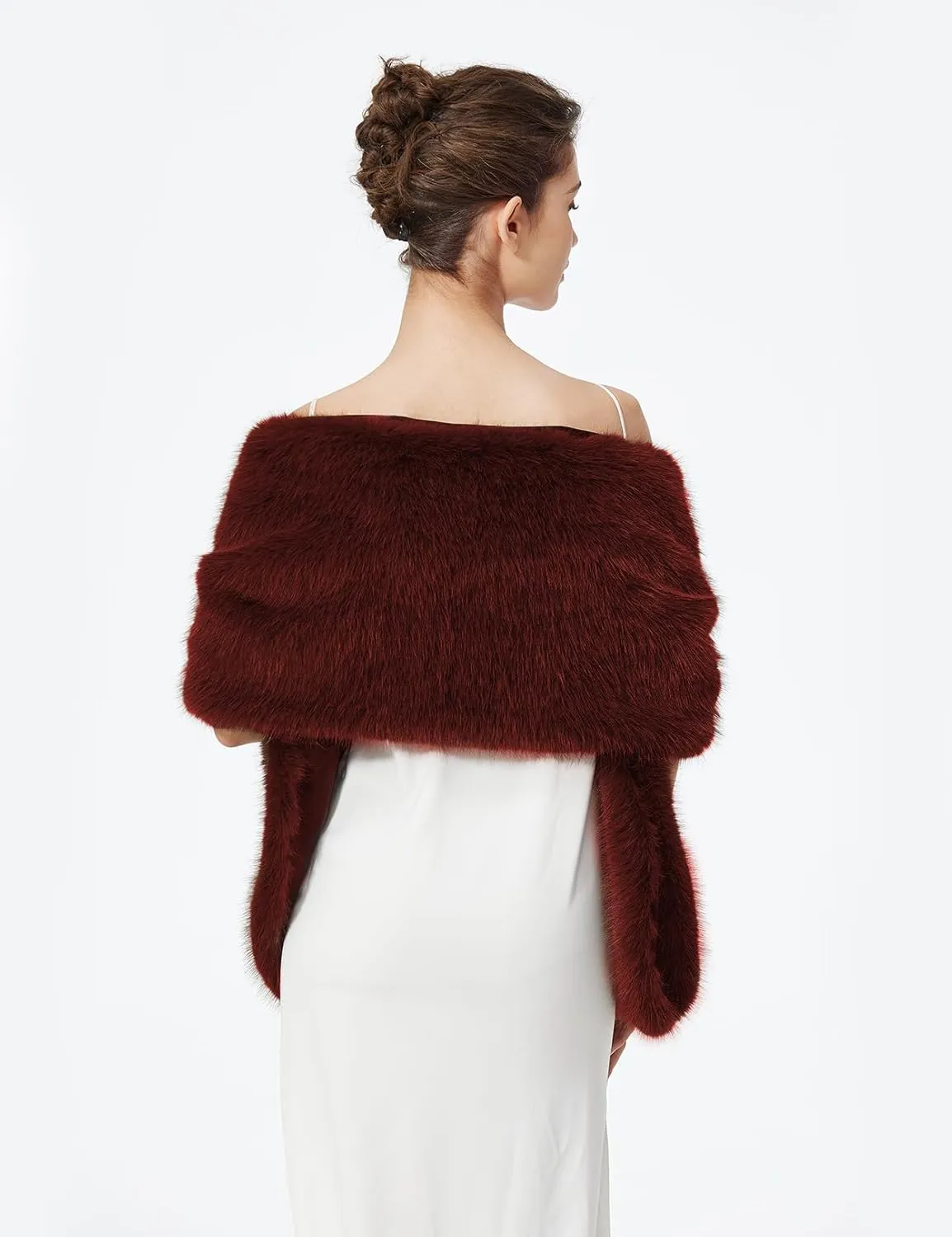 BEAUTELICATE Women's Faux Fur Shawl Stoles Wrap Faux Fur Scarf for Bridal Wedding Party