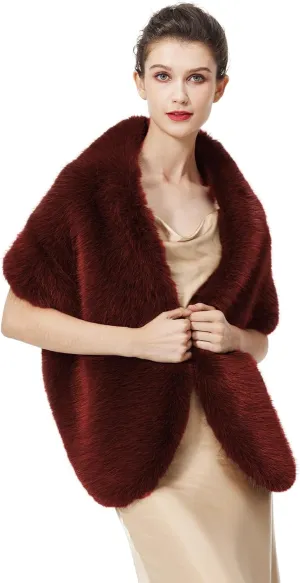 BEAUTELICATE Women's Faux Fur Shawl Stoles Wrap Faux Fur Scarf for Bridal Wedding Party