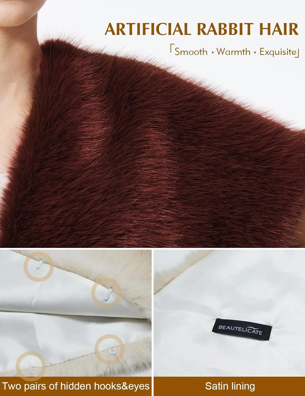 BEAUTELICATE Women's Faux Fur Shawl Stoles Wrap Faux Fur Scarf for Bridal Wedding Party