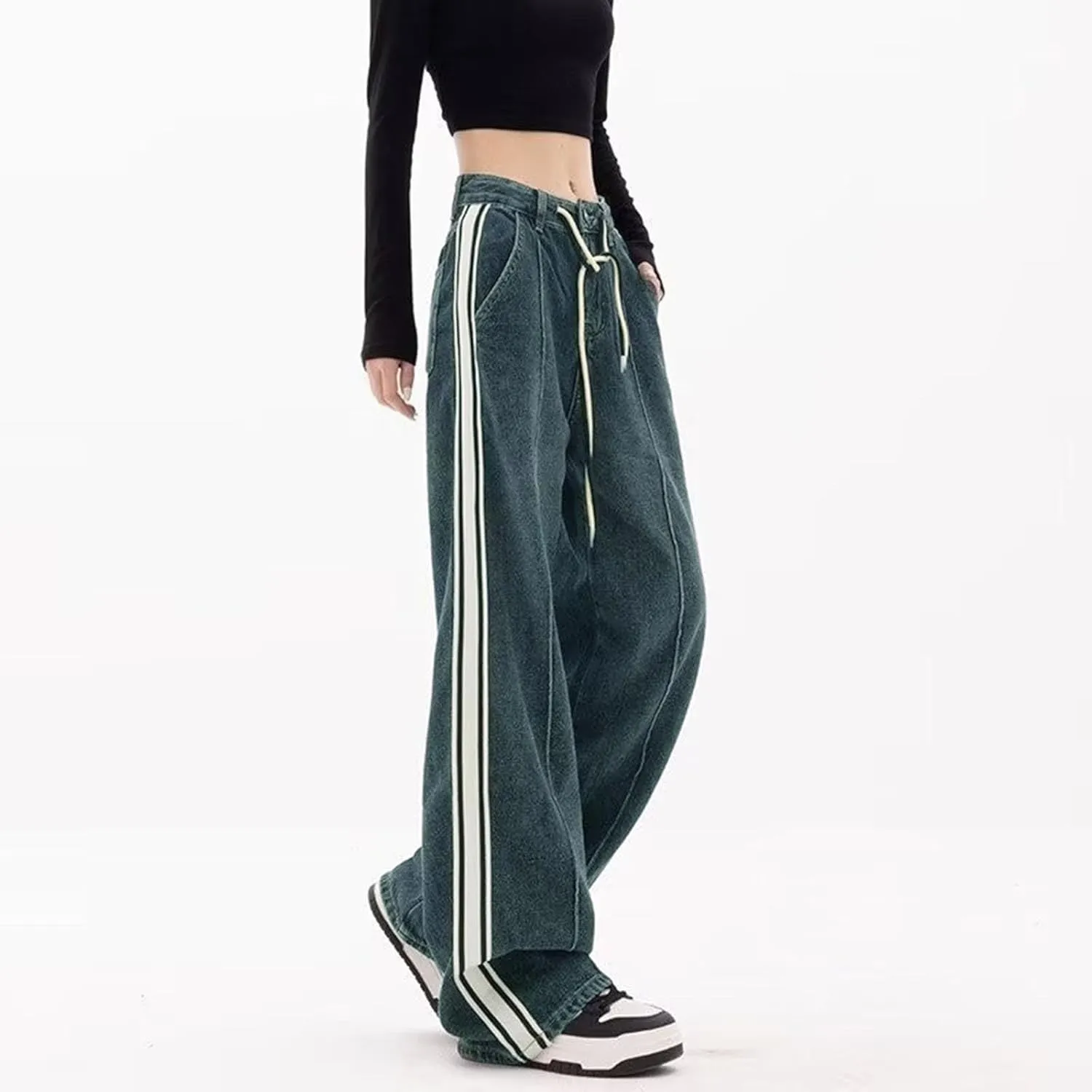 Bell Bottom Jeans for Women Mid Rise Baggy Jeans Stretch Bootcut Denim Pants Fashion Raw Hem Trouser Jeans