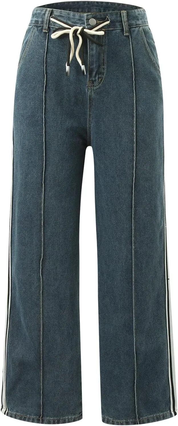 Bell Bottom Jeans for Women Mid Rise Baggy Jeans Stretch Bootcut Denim Pants Fashion Raw Hem Trouser Jeans