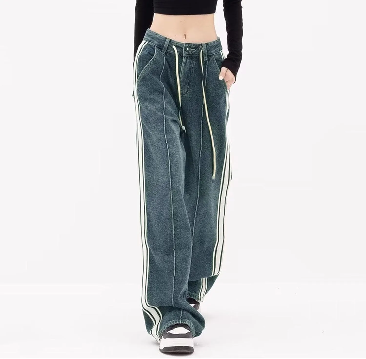 Bell Bottom Jeans for Women Mid Rise Baggy Jeans Stretch Bootcut Denim Pants Fashion Raw Hem Trouser Jeans