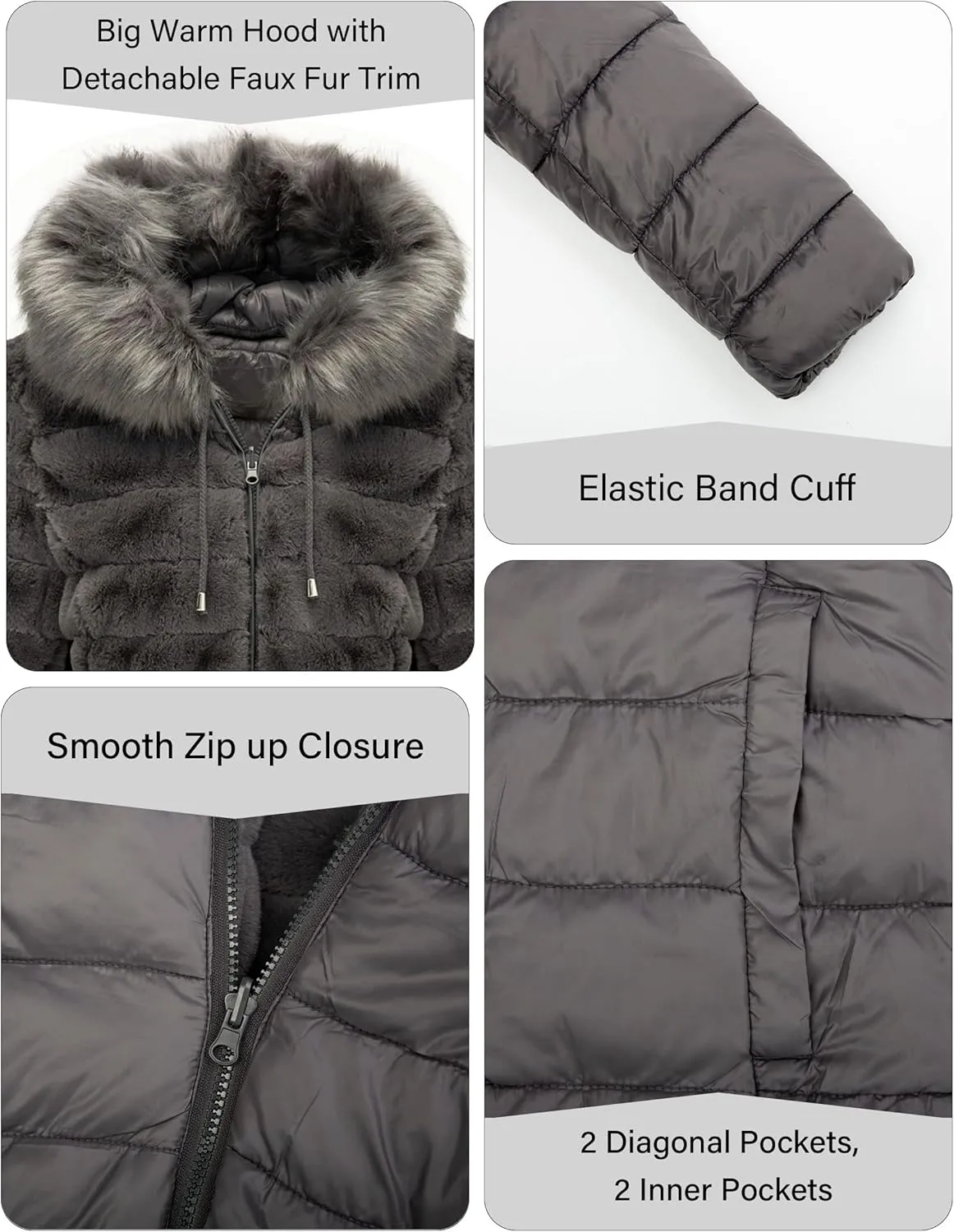 Bellivera Women Double Sided Faux Fur Jacket Spring and Winter Fashion Reversible Hood Puffer Coat with Fur Collar