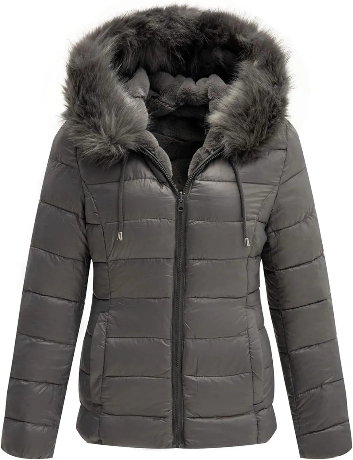 Bellivera Women Double Sided Faux Fur Jacket Spring and Winter Fashion Reversible Hood Puffer Coat with Fur Collar
