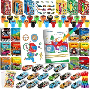 BenLouis 168Pcs Race Car Party Favors Racing Theme Coloring Books Crayons Sticker Set Bulk for Kids Fast Racecar Wheels Birthday Goodie Bag Stuffer Classroom Gifts Rewards Craft Pinata Fillers