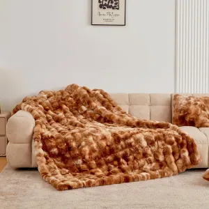 BENVWE Faux Fur Throw Blanket for Couch - Fluffy Soft Thick Bubble Blanket for Living Room Home Decor - Fathers Day Birthday Gifts for Women Men, Tie-dye Caramel, 50" x 60"