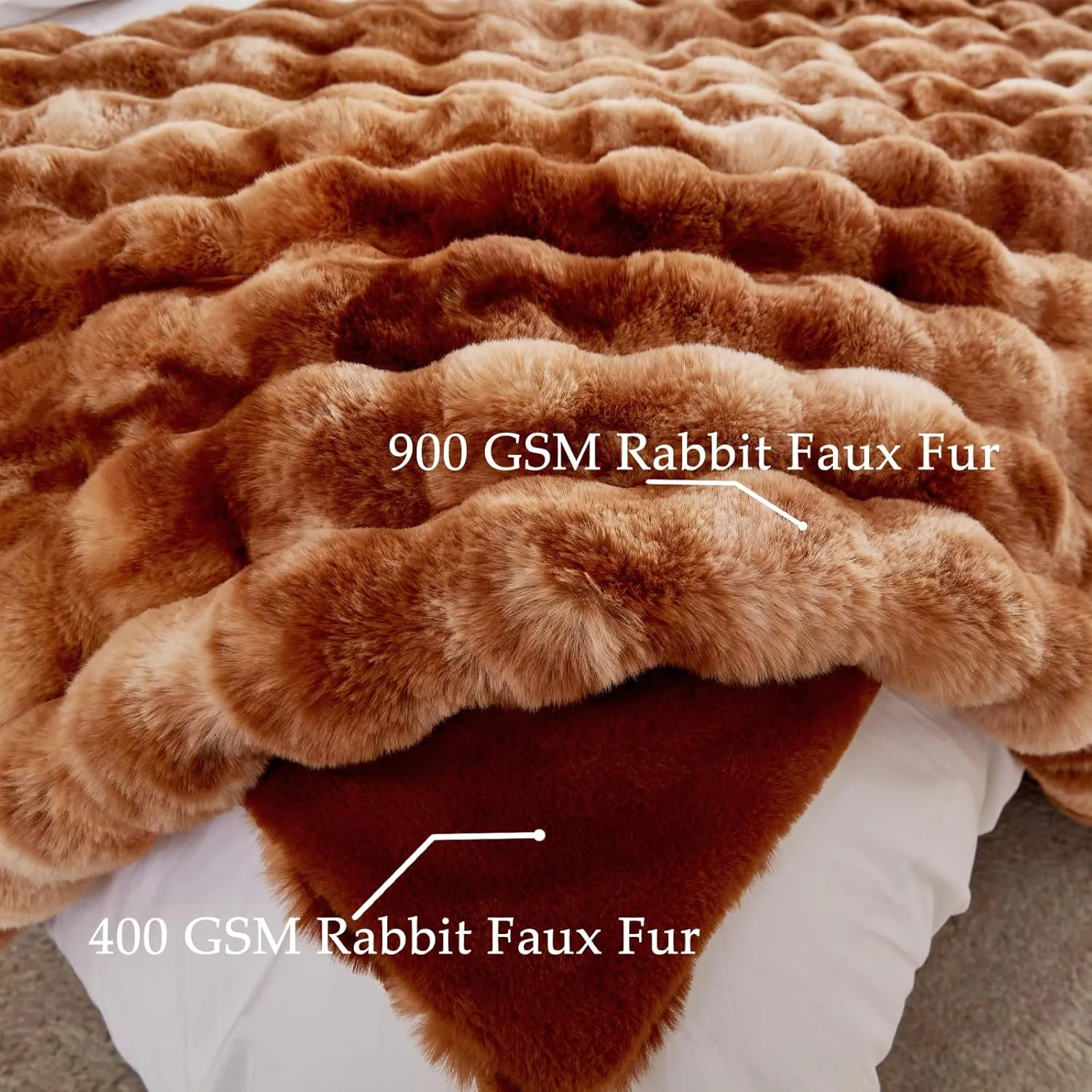 BENVWE Faux Fur Throw Blanket for Couch - Fluffy Soft Thick Bubble Blanket for Living Room Home Decor - Fathers Day Birthday Gifts for Women Men, Tie-dye Caramel, 50" x 60"