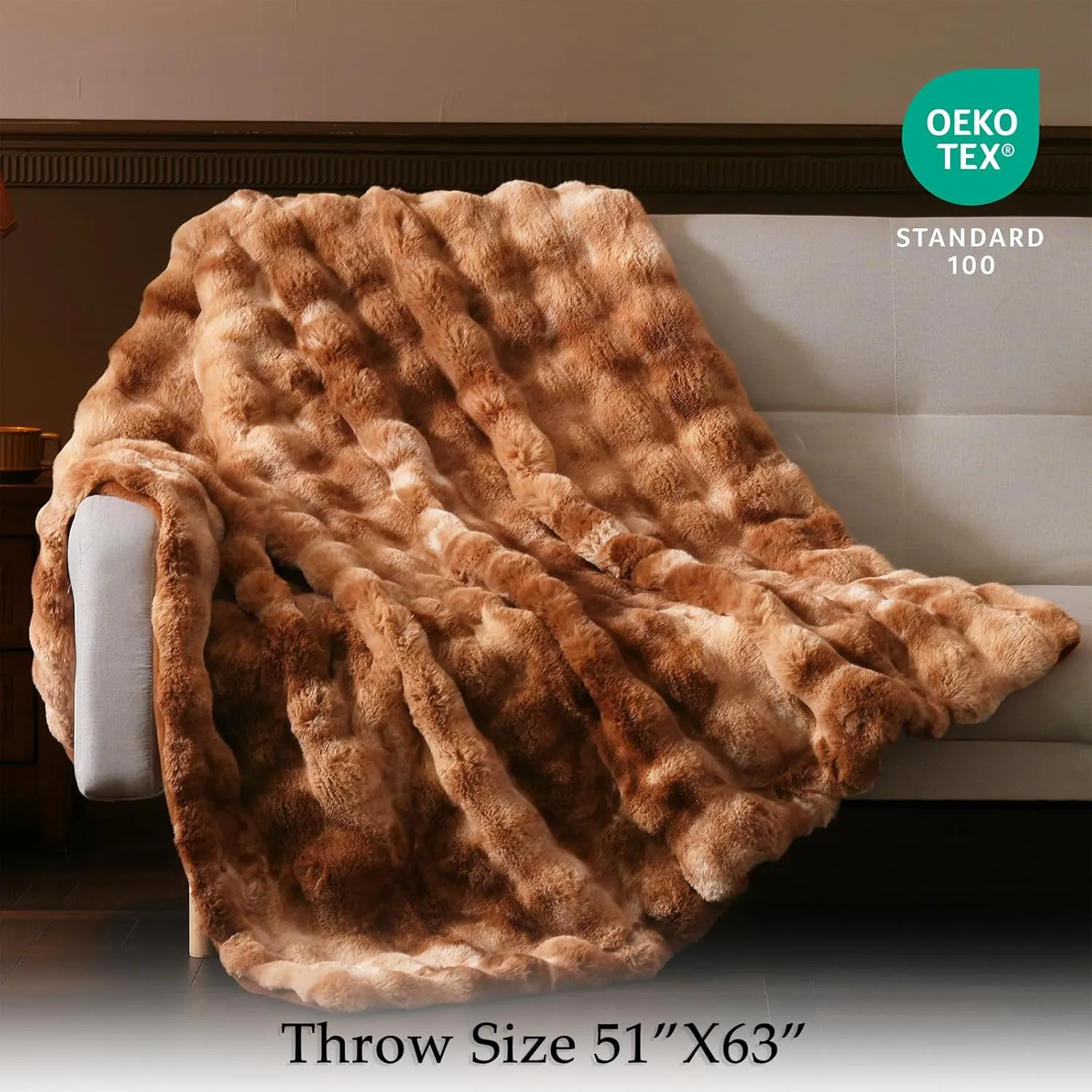 BENVWE Faux Fur Throw Blanket for Couch - Fluffy Soft Thick Bubble Blanket for Living Room Home Decor - Fathers Day Birthday Gifts for Women Men, Tie-dye Caramel, 50" x 60"
