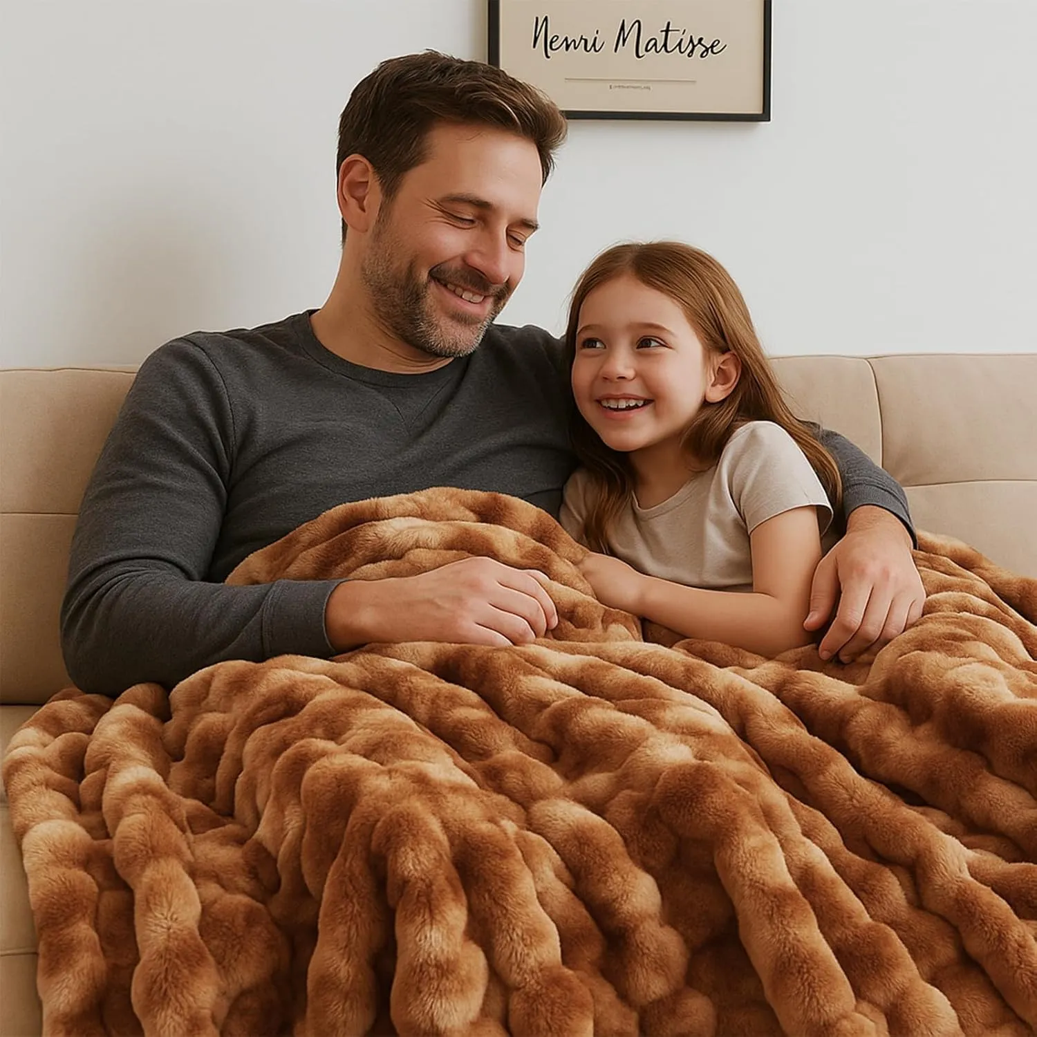 BENVWE Faux Fur Throw Blanket for Couch - Fluffy Soft Thick Bubble Blanket for Living Room Home Decor - Fathers Day Birthday Gifts for Women Men, Tie-dye Caramel, 50" x 60"