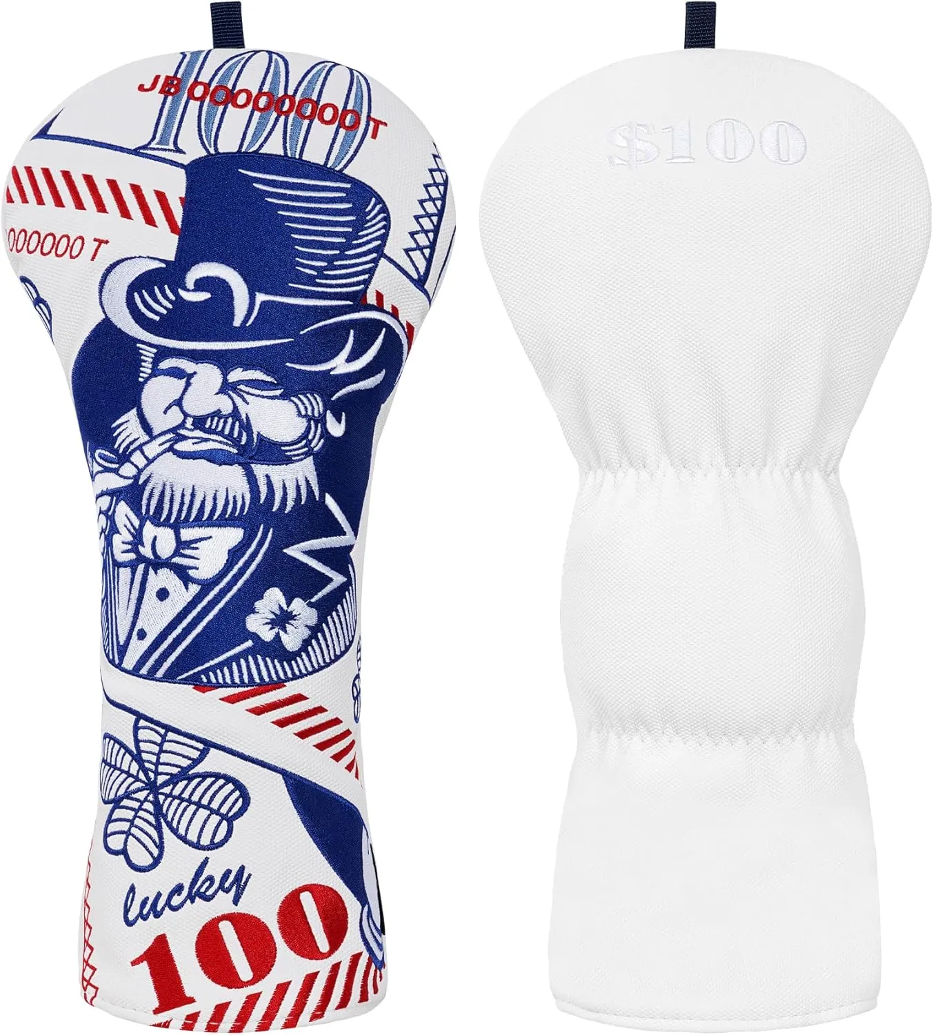 Big Teeth One Hundred Dollar Golf Wood Club Covers, Golf Driver Headcover, Driver Fairway Utility Ut Golf Head Cover,Hybrid Headcover Golf Club Protector For Men, $100 Lucky Bill Golf Club Head Covers
