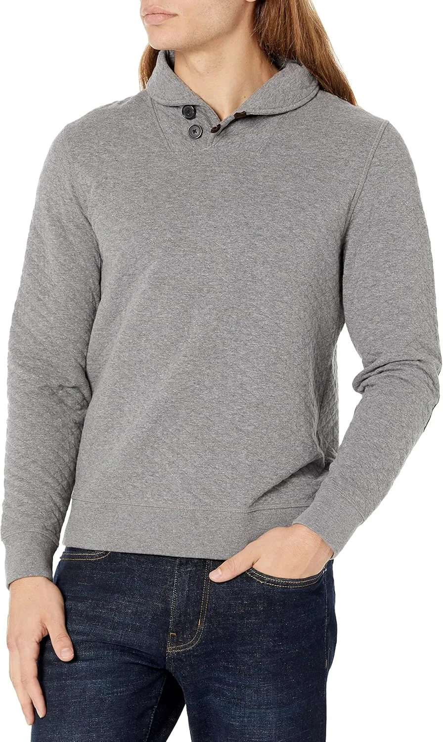 Billy Reid Men's Diamond Quilted Shawl Pullover with Suede Elbow Patches